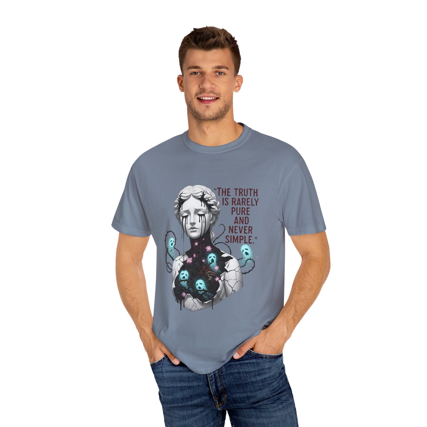 The Truth Is Rarely Pure - Broken Statue & Crying Spirits T-Shirt - Dark Aesthetic, Gothic Art Tee