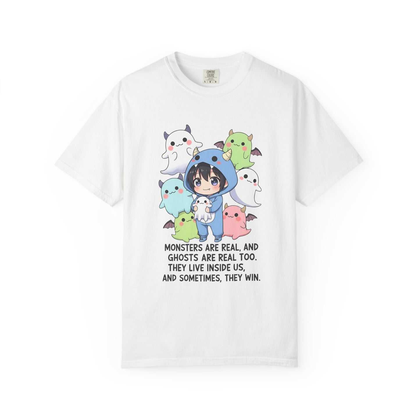 Cute Monster & Ghost Crew T-Shirt - Stephen King Quote "Monsters Are Real" Graphic Tee