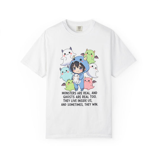 Cute Monster & Ghost Crew T-Shirt - Stephen King Quote "Monsters Are Real" Graphic Tee