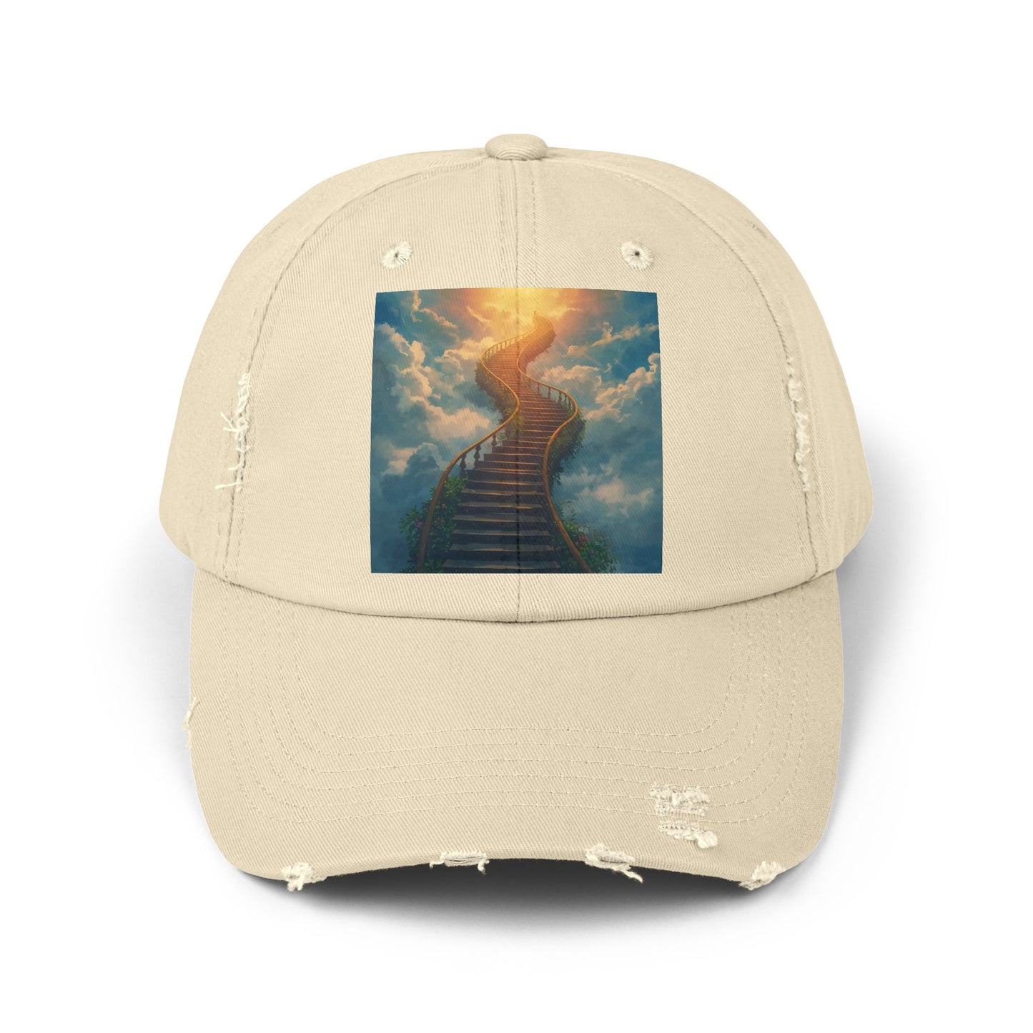 Unisex Distressed Cap with Inspirational Stairs Design