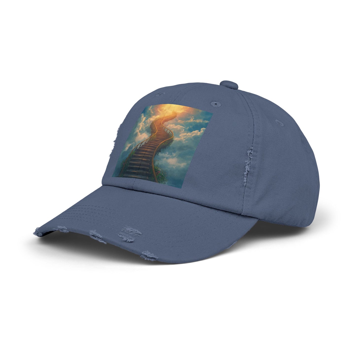 Unisex Distressed Cap with Inspirational Stairs Design