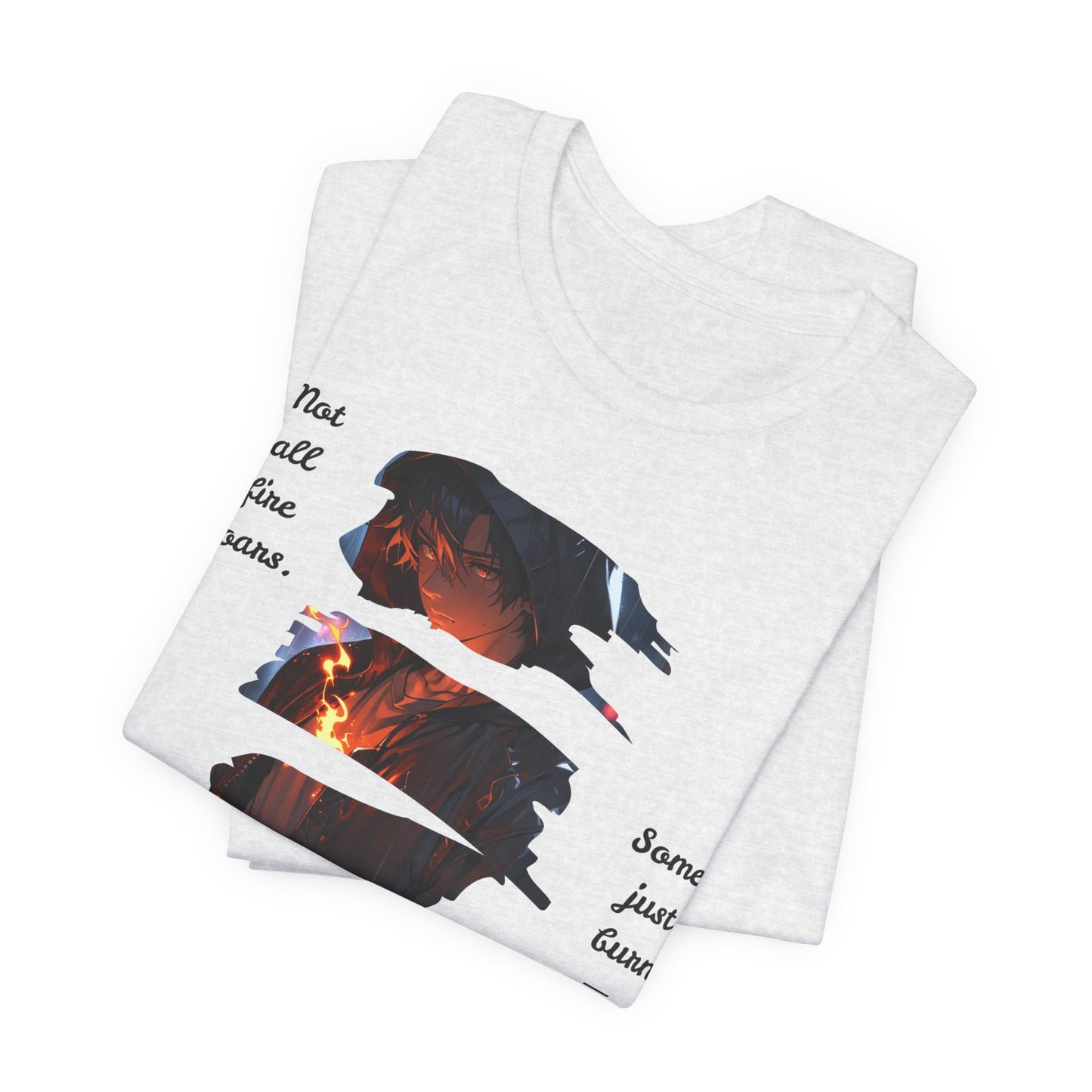 Anime Boy Flame Unisex Tee - 'Burn Quietly' Design