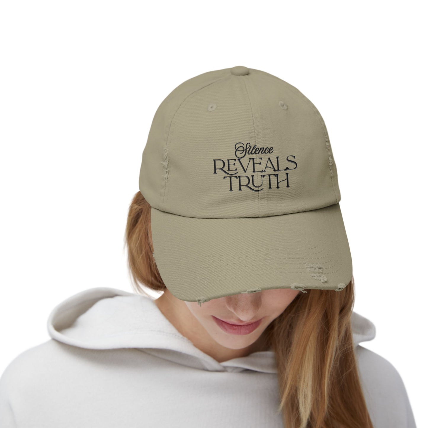 Unisex Distressed Cap with 'Silence Reveals Truth' Quote
