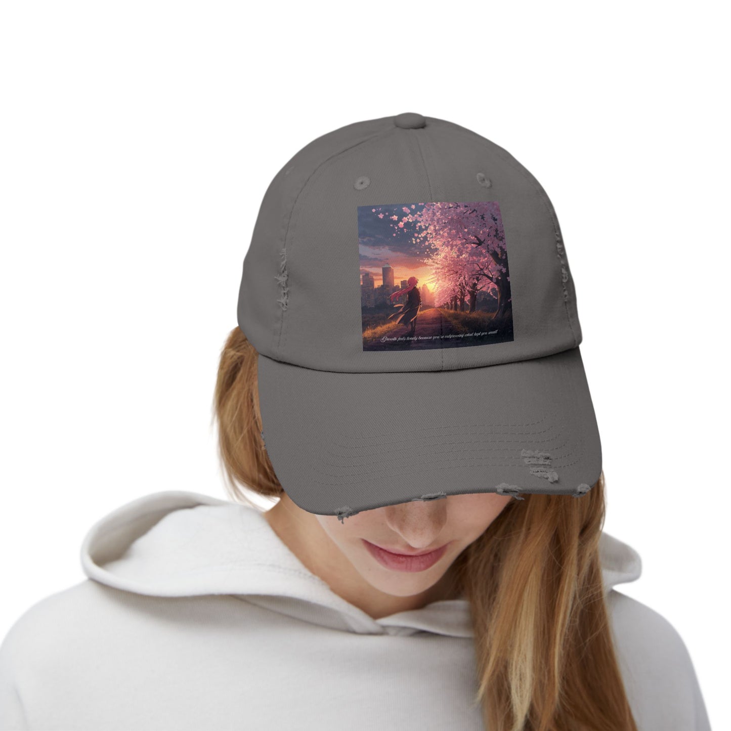 Cherry Blossom Sunset Distressed Cap